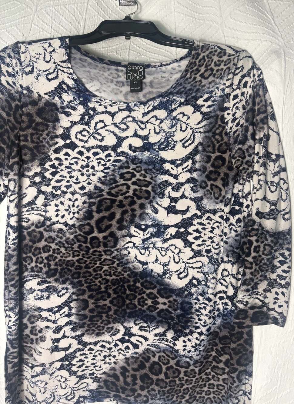 Clara Sun Woo Womens Tunic Top XS Animal Print 3/4 Sleeve